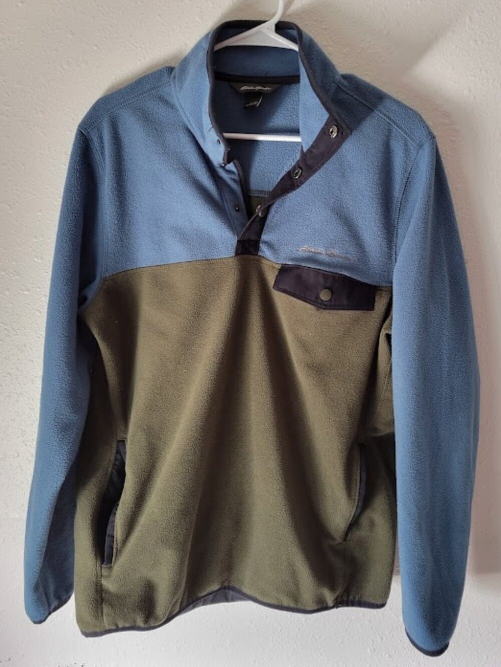 Eddie Bauer Quest Fleece Pullover Blue Green Snap Neck Jacket Men's Medium